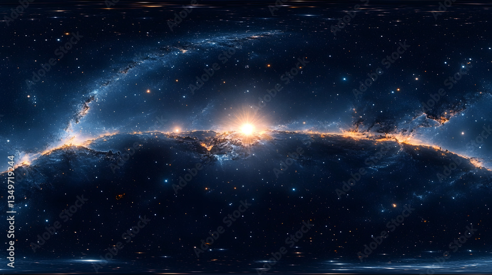 Wall mural 360 degree equirectangular projection of a wide cosmos featuring shining stars starry space backdrop