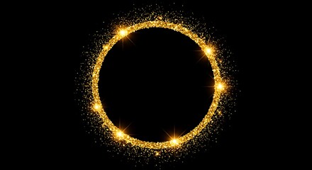 Fototapeta premium Golden Sparkly Circle Frame, Light Effect
