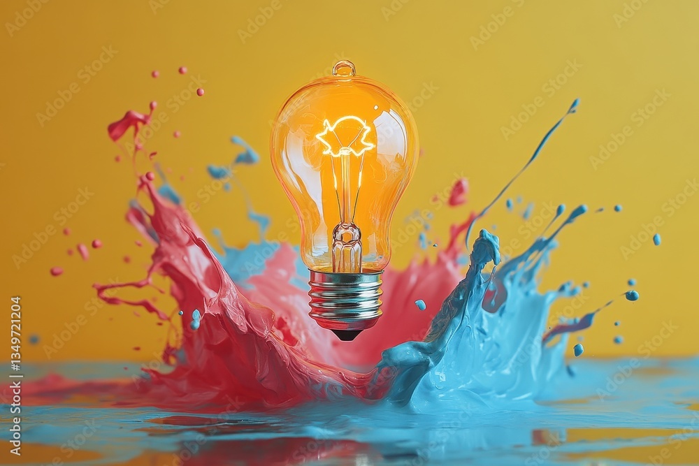 Aufkleber bright light bulb illuminating a vibrant swirl of orange, symbolizing creativity and inspiration in 