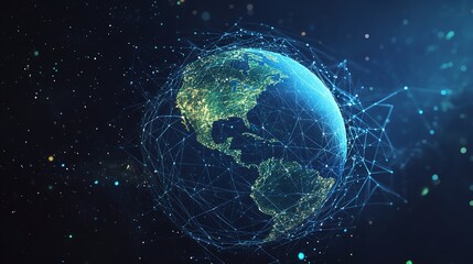 Global Network Connection Digital Earth Technology Abstract Background Futuristic World Map Digital Illustration Modern Design Graphic Resource High  