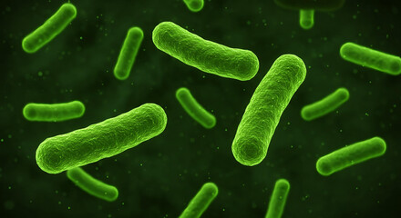 Microscopic View of Green Rod Shaped Bacteria Microbiology Science Background