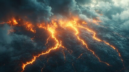 Fototapeta premium Volcanic eruption, fiery landscape