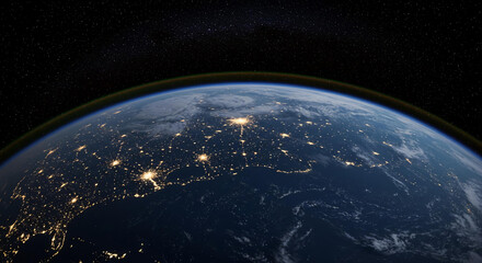 Stunning Night View of Earth from Space City Lights Global Illumination Planet Earth