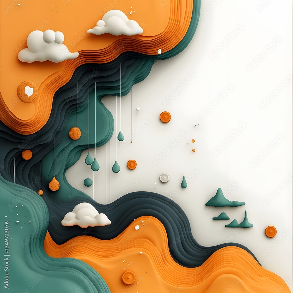 Poster flowing rainfall pattern map with fluid topographic data visualization dynamic weather statistics di