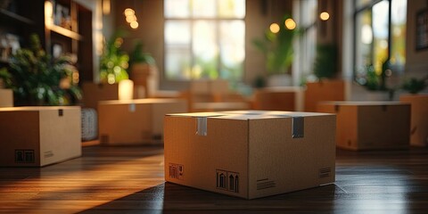 Cardboard boxes with things in a new apartment on moving day