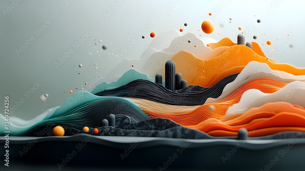 Poster fluid topographic landscape with dynamic visualization of intricate weather data and statistics crea