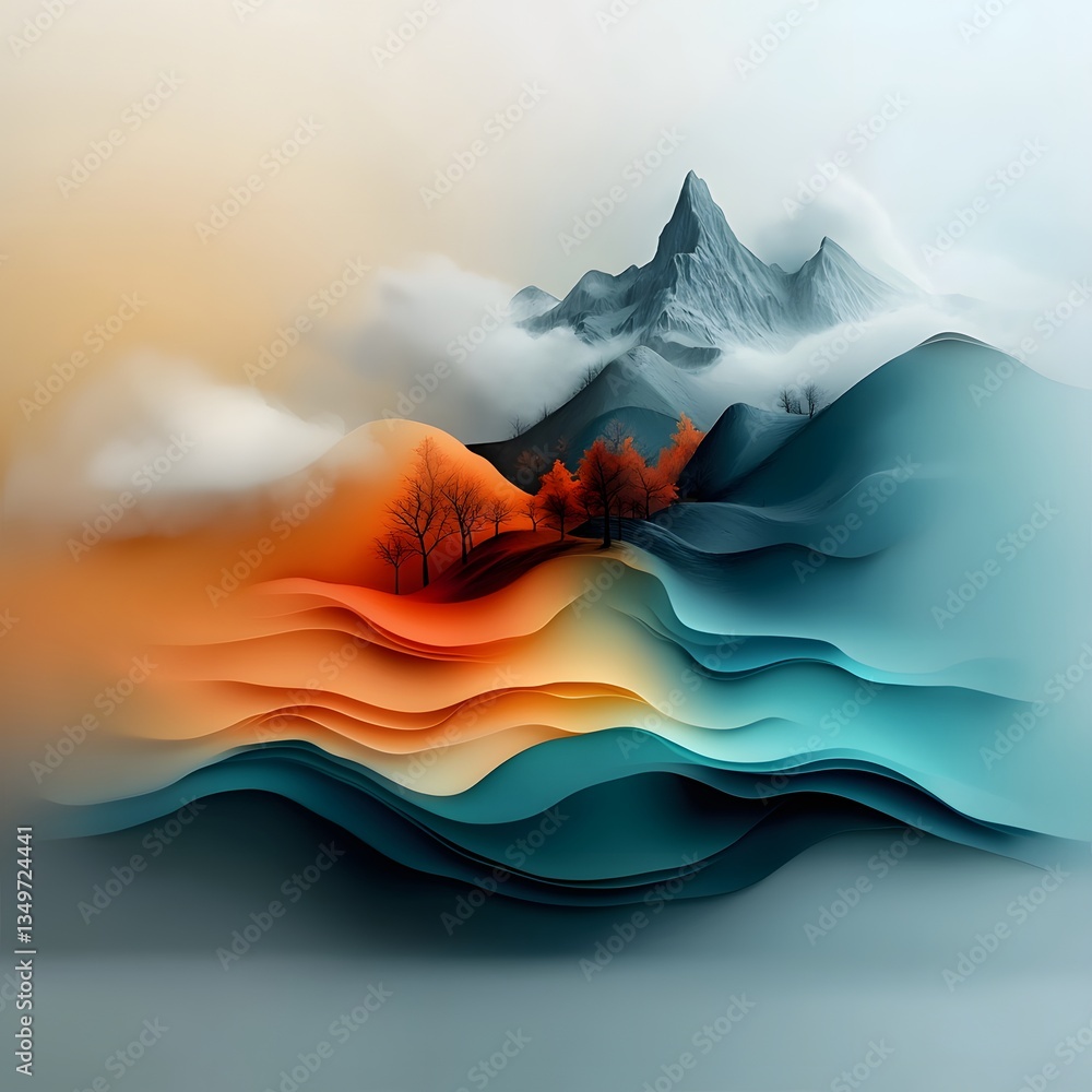 Poster fluid topographic landscape visualization with generative rainfall pattern map data driven weather s
