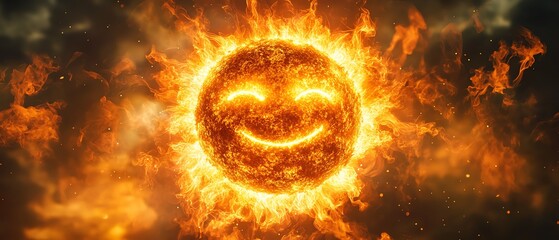Fototapeta premium A cheerful smiling sun in bright yellow and orange hues, glowing with warmth and radiating positivity, perfect for enhancing lively and bright designs, detailed, Midjourney v6