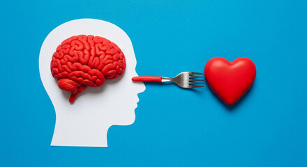 Mind Over Heart Conceptual Image of Brain and Heart with Fork Health Psychology