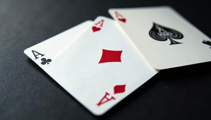 Fototapeta premium Playing cards arranged in a neat ace sequence , hearts, poker, gambling