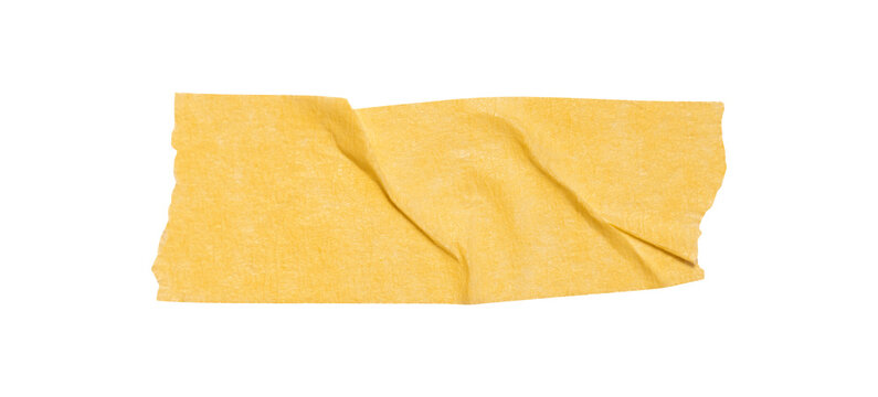 Yellow washi tapes isolated on white. Pieces of decorative tape for scrapbooks. Torn paper a cutout transparent background