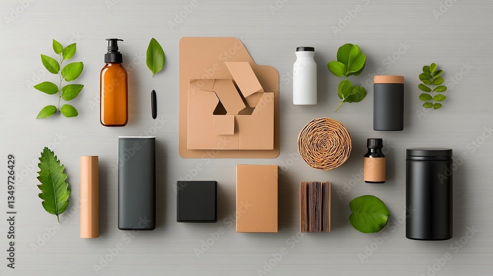Poster harmonious overhead view showcasing an arrangement of various textured storage containers such as ca