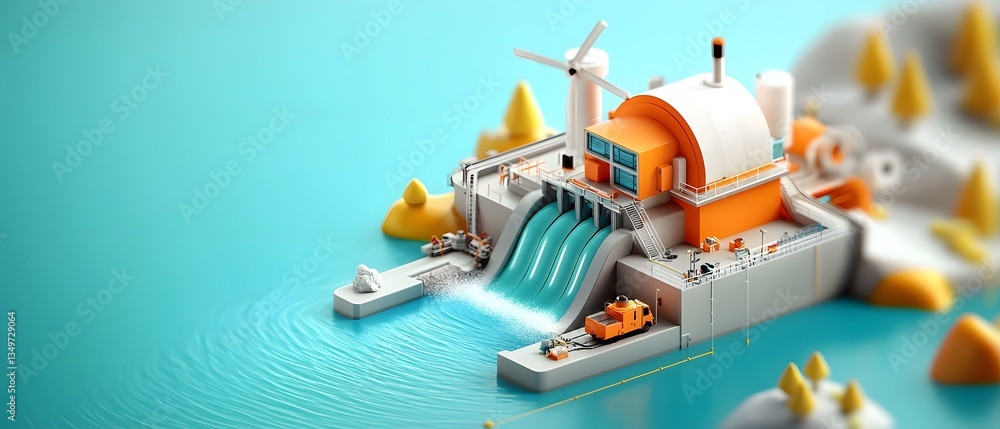 Poster intricate 3d blueprint showcasing the detailed layout and engineering schematics of a hydroelectric 