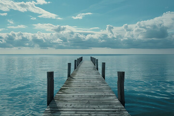 Obraz premium A relaxing sea and wooden pier on the sea made generative AI