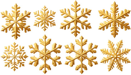 Set of gold snowflakes png 