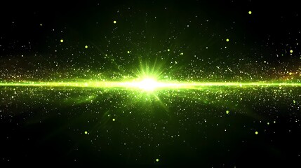 Obraz premium Glowing Green Particles of Light Radiating from Center on Dark Background