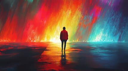 Fototapeta premium A solitary figure in a bright red jacket