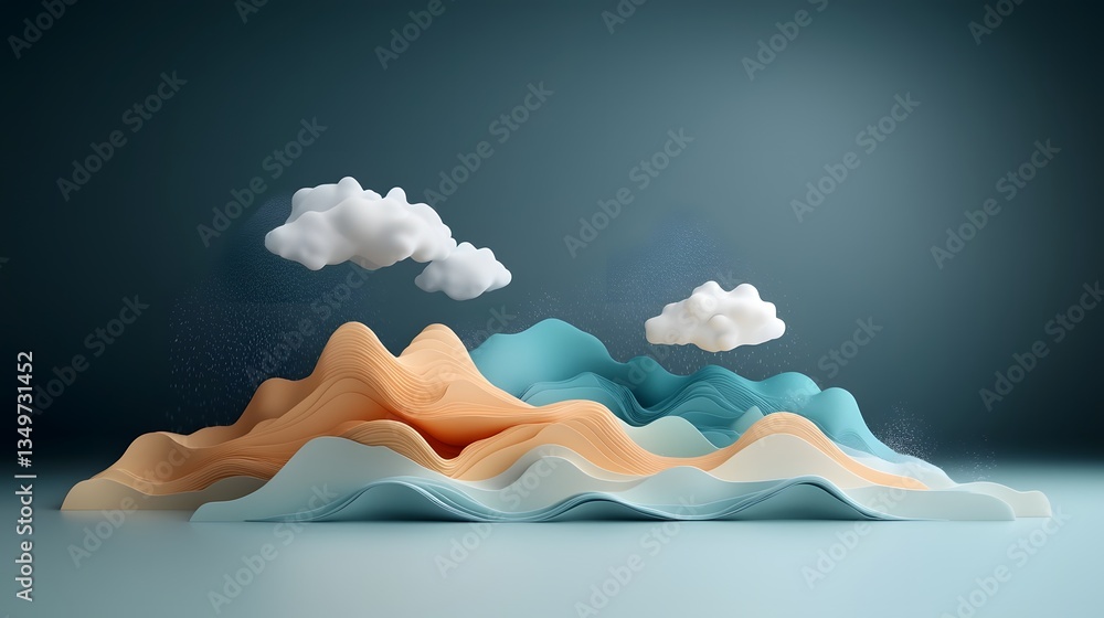 Poster mesmerizing fluid topographic landscape abstract data visualization art with hypnotic rainfall patte
