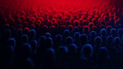 Silhouetted Crowd in Dramatic Red and Blue Lighting, Symbolizing Political Division and National Tension
