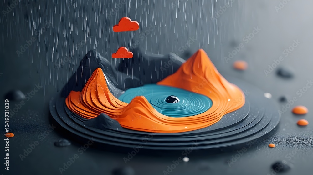Poster mesmerizing fluid topographic terrain visualization with dynamic swirling typography showcasing data