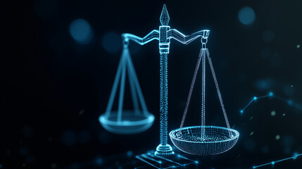 Digital Justice Scale on Futuristic Cyber Background
