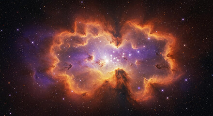 Stunning Cosmic Nebula Vibrant Orange and Purple Gas Clouds with Bright Stars