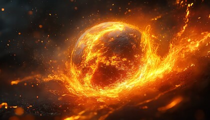 A symbolic digital artwork of Earth wrapped in intense fire, showcasing the urgency of environmental collapse, vivid colors, stunning realism, ultradetailed, 8K, cinematic lighting