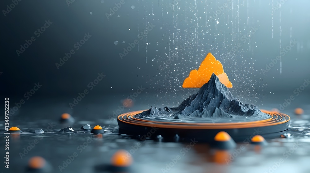 Poster mesmerizing rainfall pattern and fluid topographic terrain data visualization with dynamic swirling 
