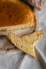 homemade corn bread recipe on the table at home 