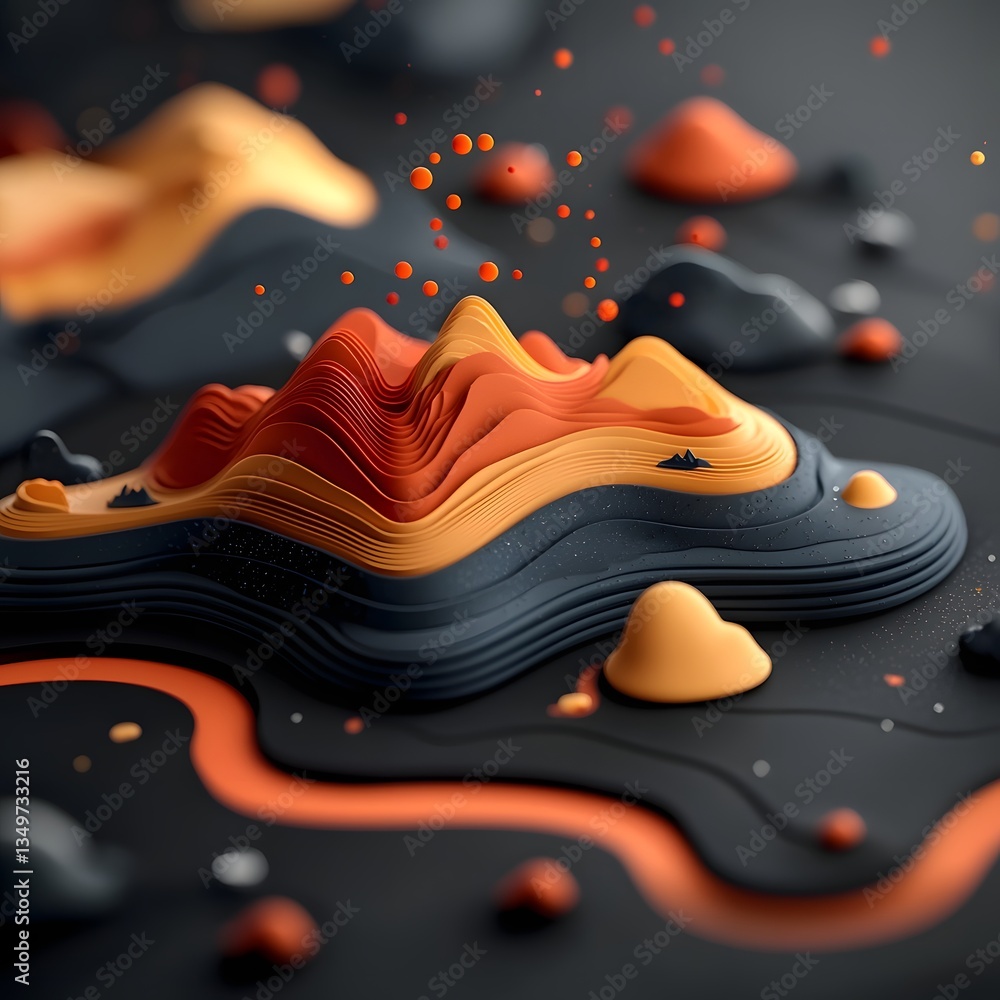 Poster mesmerizing topographic rainfall data visualization with fluid undulating patterns and ethereal star