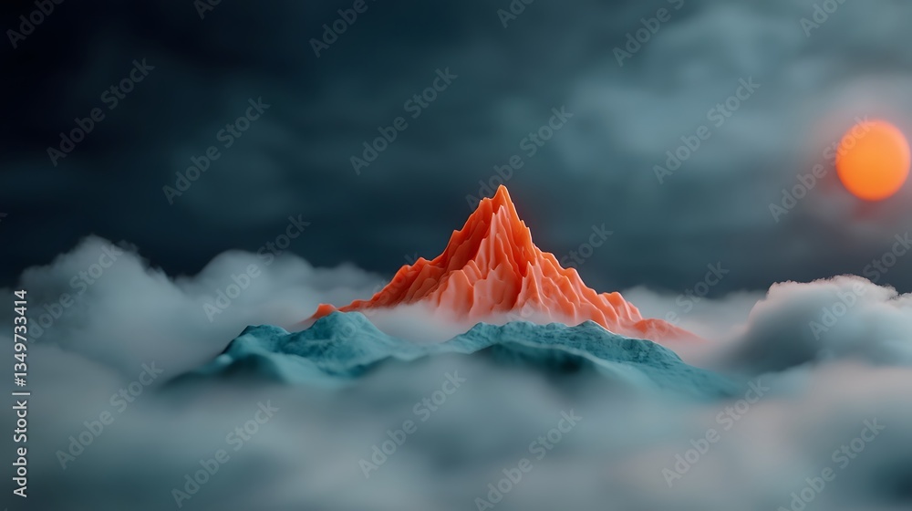 Poster mesmerizing topographic terrain with a fluid rainfall pattern surrounded by a lush natural landscape