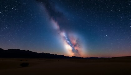 Fototapeta premium Stunning Milky Way Galaxy Over Desert Landscape at Night with Starry Sky and Silhouetted Mountains