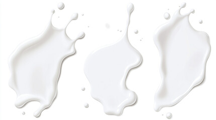 White Milk Splashes in Motion on White Background