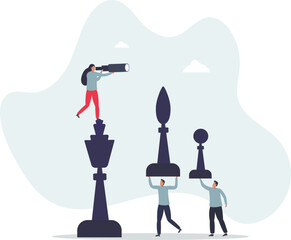 Strategy to win competition, teamwork help plan strategic idea to fight and achieve business victory, challenge concept.flat character life .