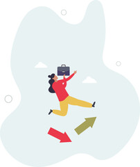 Economic and investment improvement or recover from crisis, stock market or crypto uncertainty, change from down turn to rising up concept,flat character life .