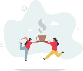 Coffee break, business discussion while having coffee or brainstorming after meeting break concept,flat character life .