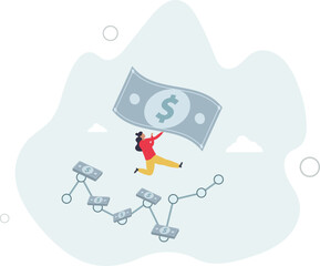 Dollar Cost Averaging investment strategy to put same amount of money every month to earn more wealth and profit concept.flat character life .