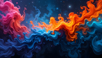Vibrant Abstract Fluid Art with Colorful Swirling Smoke and Energy

