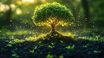 A glowing growing tree representing progress and renewal