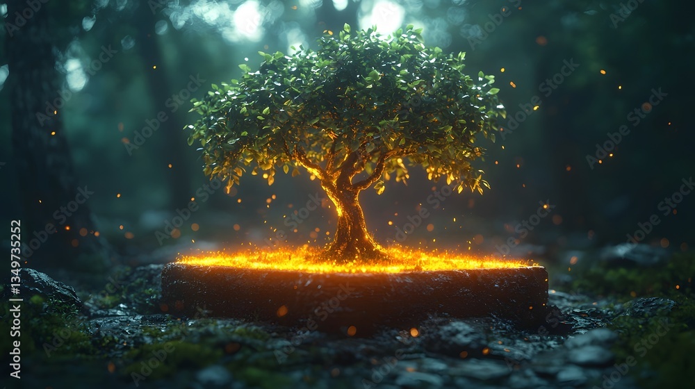 Poster glowing ethereal tree representing growth and progress