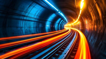 Fototapeta premium Speeding Through Vibrant Neon Tunnel of Futuristic Digital Realm