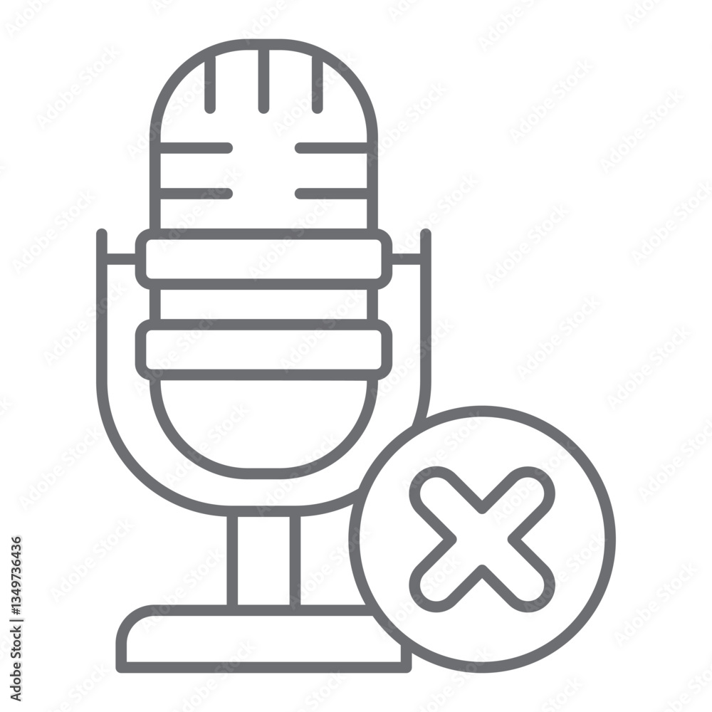 Poster studio microphone ban thin line icon, prohibited items concept. vector graphics. sound recording for