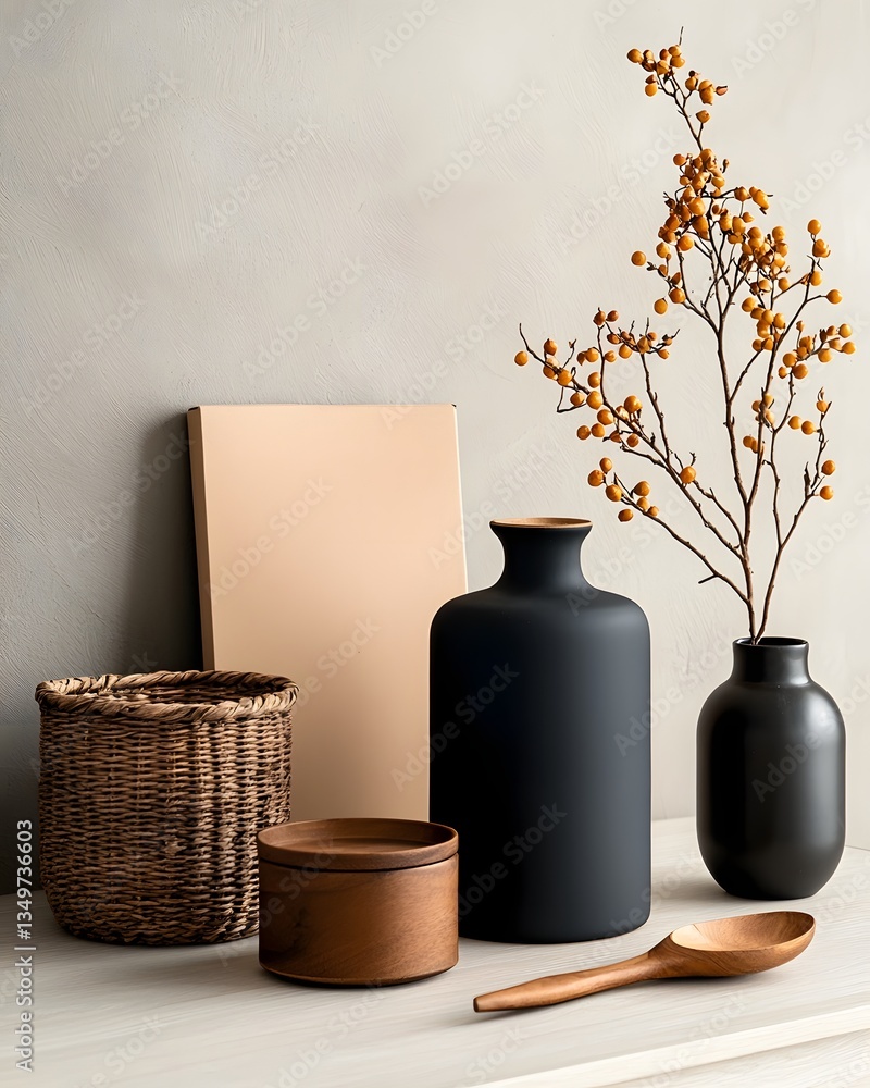 Poster neatly arranged assortment of various storage containers baskets and boxes made of diverse materials