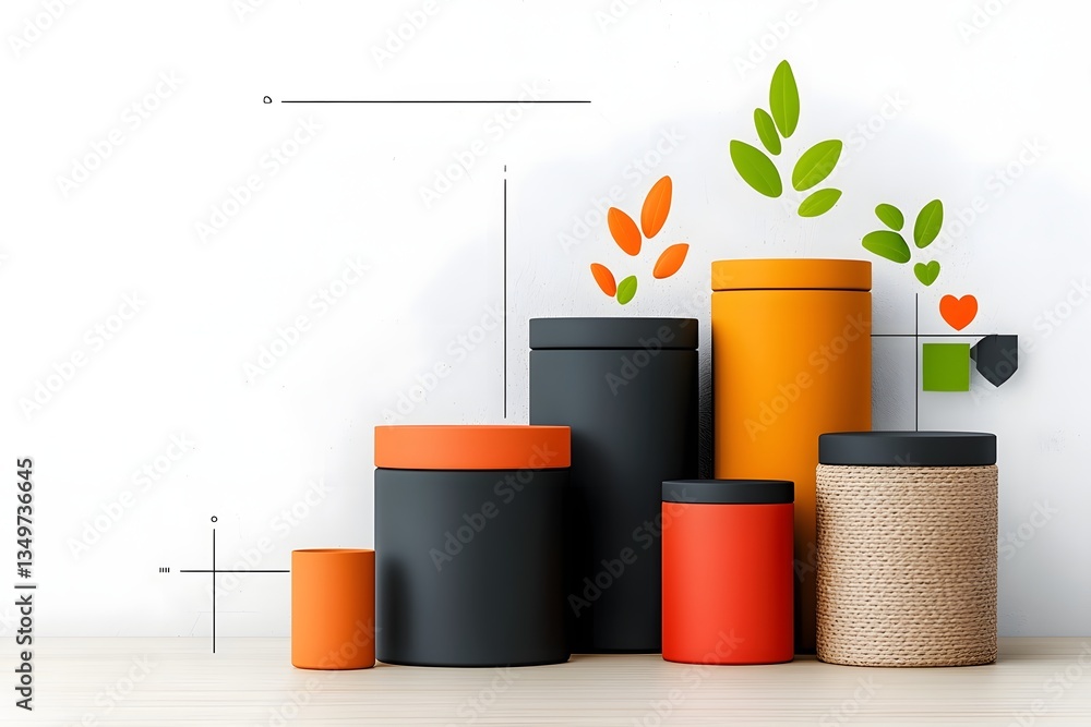 Poster neatly arranged collection of diverse storage containers in various textures and materials including