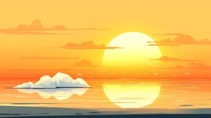 Obraz premium A warm sunset over a body of water with an iceberg