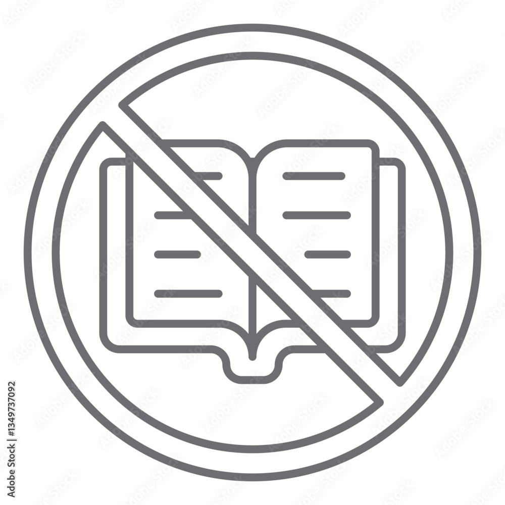 Aufkleber reading textbook ban thin line icon, prohibited elements concept. vector graphics. book reading forb