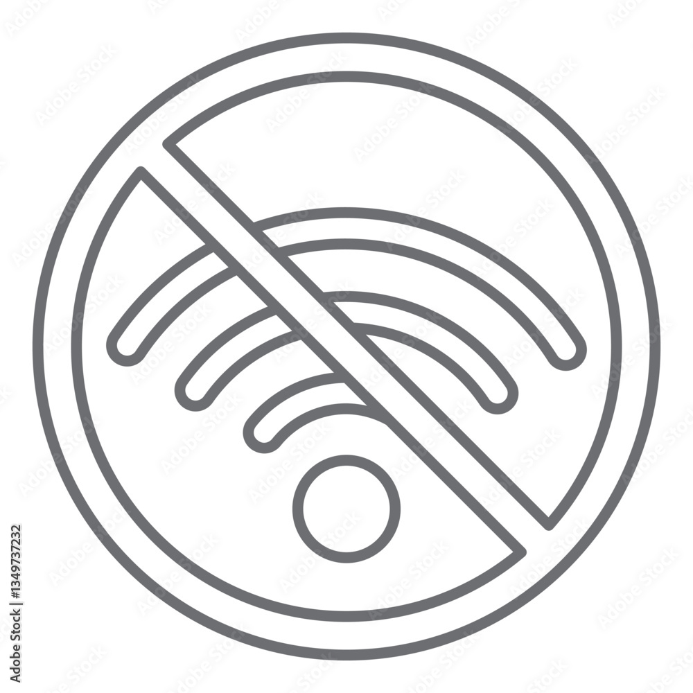 Poster wireless network ban thin line icon, prohibited elements concept. vector graphics. wifi signal cover