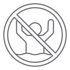 Swimming man ban thin line icon, prohibited elements concept. Vector graphics. Swim area, human drowning forbidden sign on white background, outline style icon for mobile or web design.
