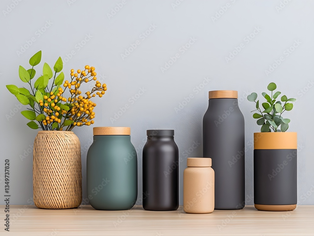 Poster neatly organized collection of storage containers in various eco friendly materials and shapes inclu