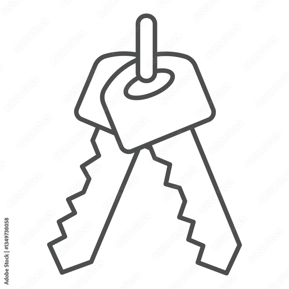 Poster car keys thin line icon, car service concept. vector graphics. automobile lock pass key sign on whit